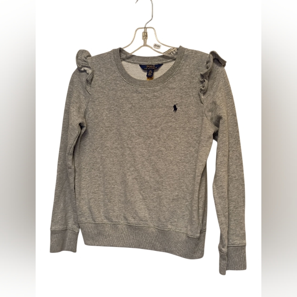 Girls Polo by Ralph Lauren Ruffle Shoulder Sweatshirt Heather Gray - Picture 2 of 10